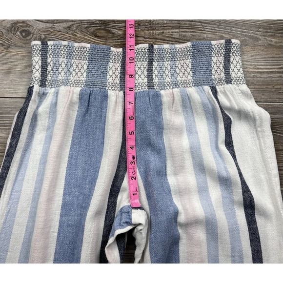 Indigo Rein Linen Blend Striped Wide Leg Pants Elastic Waist Pull-On Size L - Picture 6 of 11